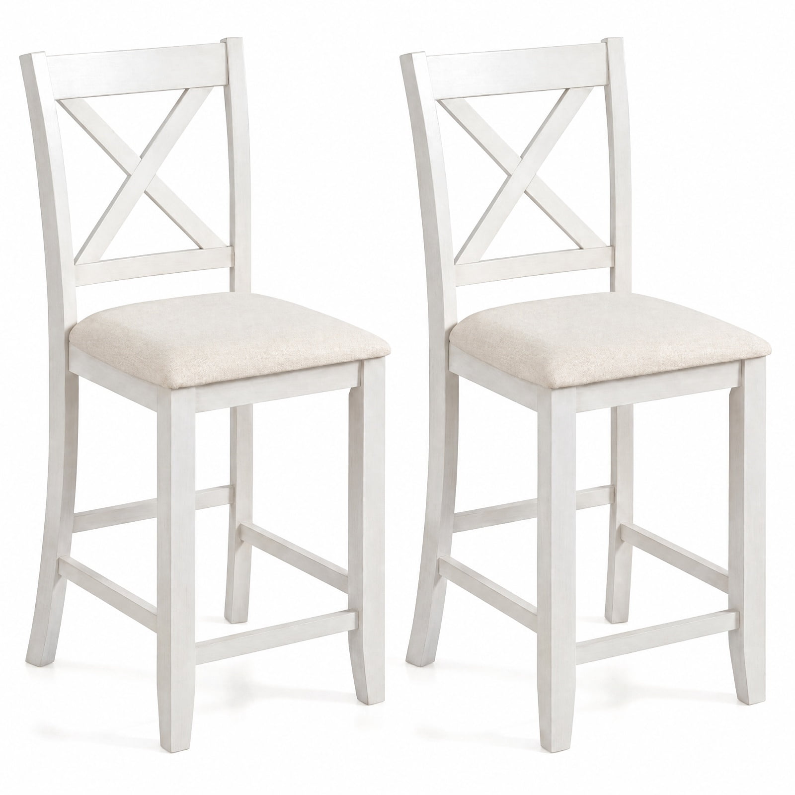 Furnibear Modern Farmhouse Counter Height Stools with Footrest and Cushion for Kitchen Island Counter Bar Pub Dining Home, White