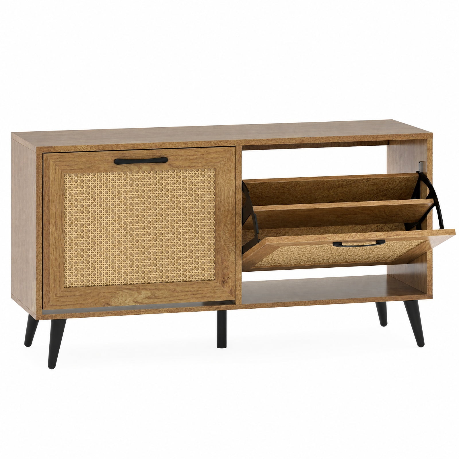Furnibear Modern Freestanding Shoe Cabinet with 2 Flip Drawers and Adjustable Shelves for Entryway Hallway Shoe Storage Organizer, Natural