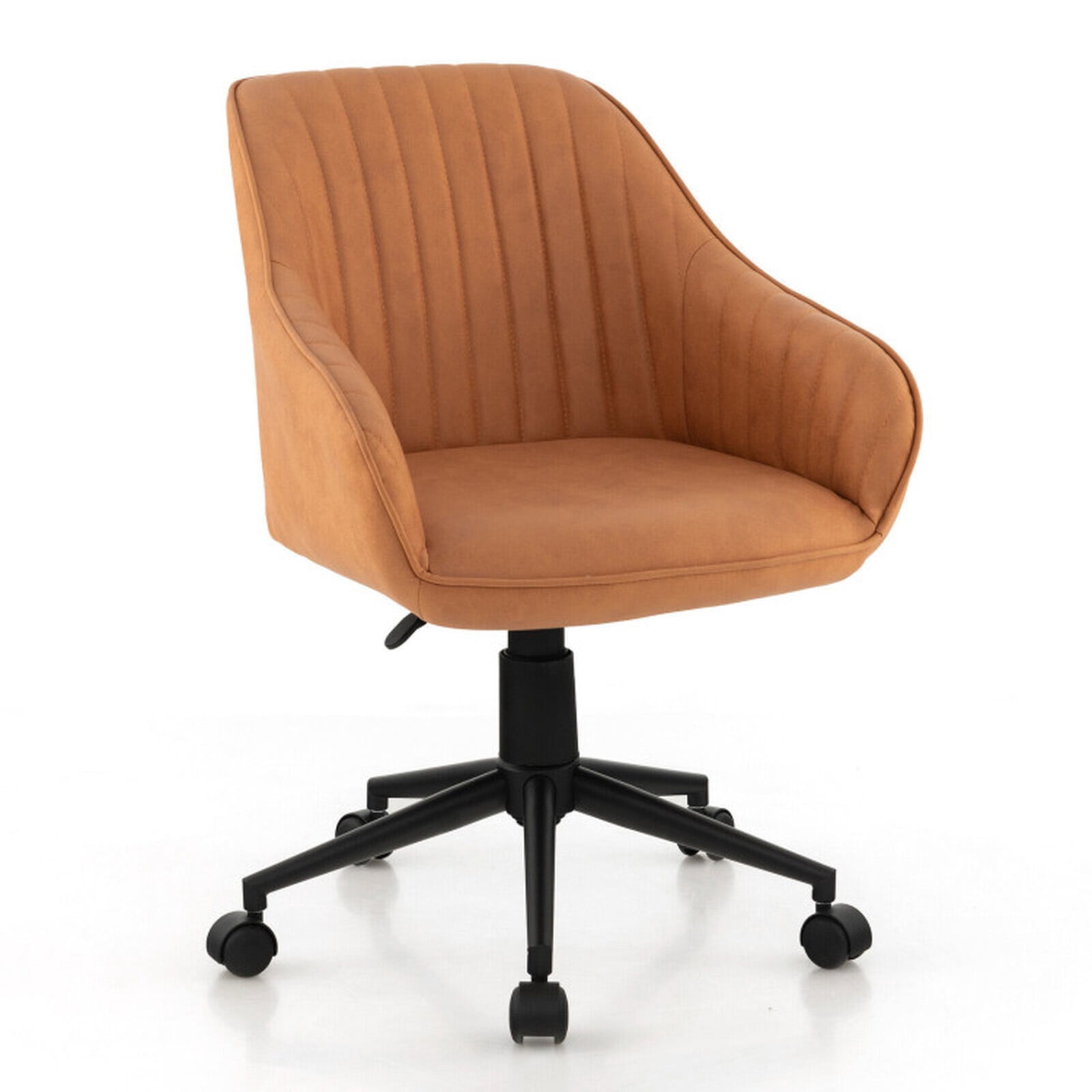 Furnibear Modern Home Office Chair Ergonomic PU Leather Swivel Task Chair Adjustable Height Computer Desk Chair with Curved Backrest, Brown