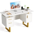 thumbnail image 1 of Furnibear Computer Desk with 2 Drawers and Storage Cabinet, Modern Home Office Desk with Built-in Outlets, USB Ports, White, 1 of 7