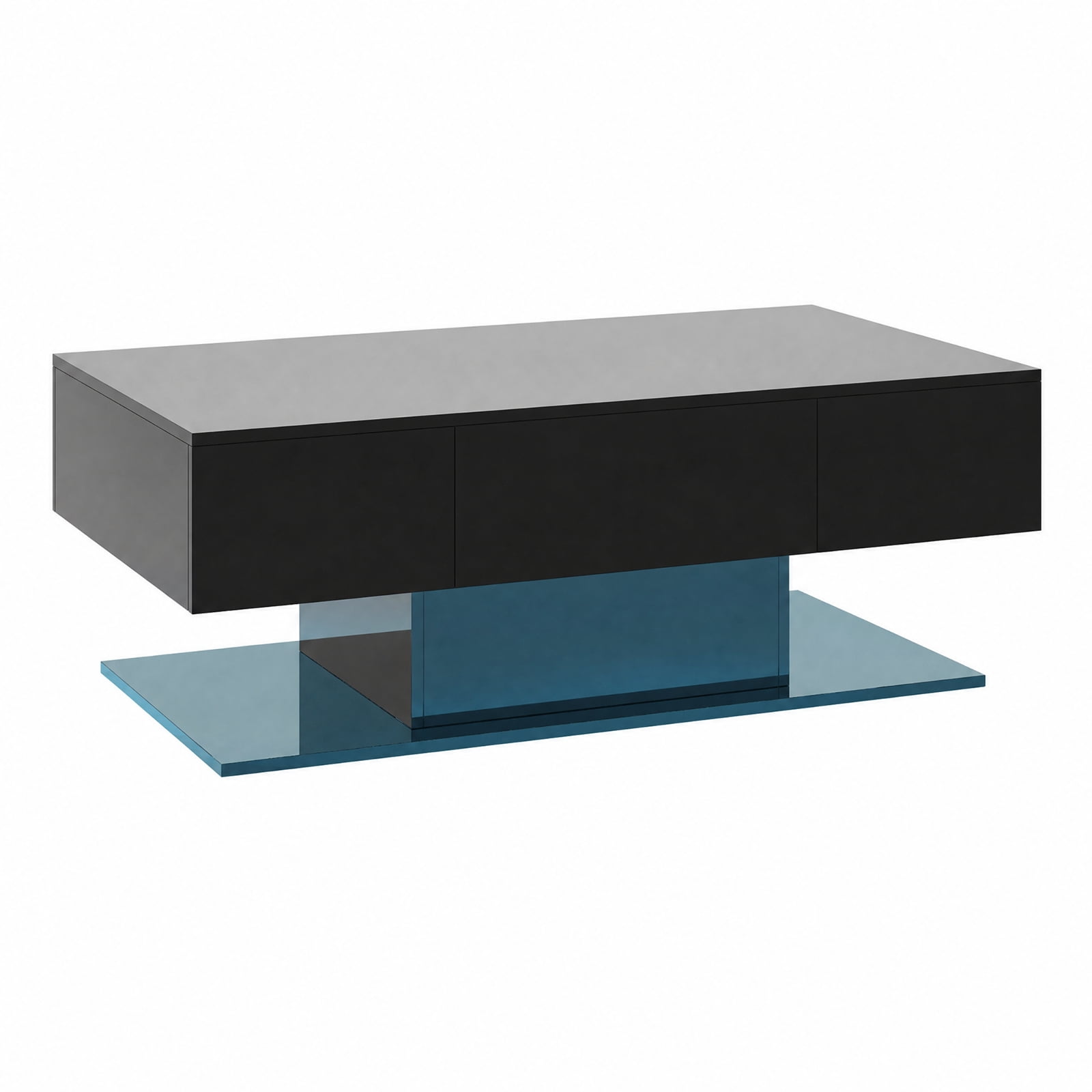 Furnibear Modern LED Coffee Table with 20 Color Lights and Remote Control for Living Room with 2 Storage Drawers and Open Shelf, Black