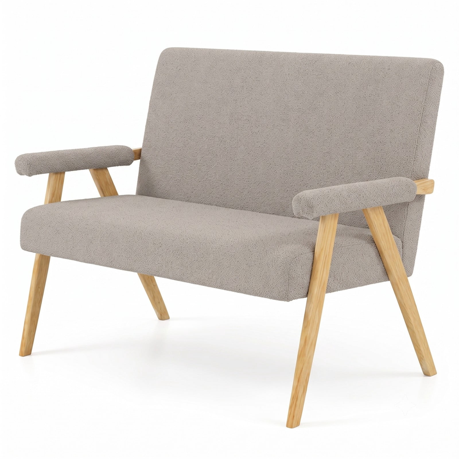 Furnibear Modern Loveseat Sofa for Small Spaces, Upholstered 2-Seat Couch with Cushioned Armrests, Soft Sherpa Fabric Loveseat on Sturdy Rubber Wood Legs for, Gray