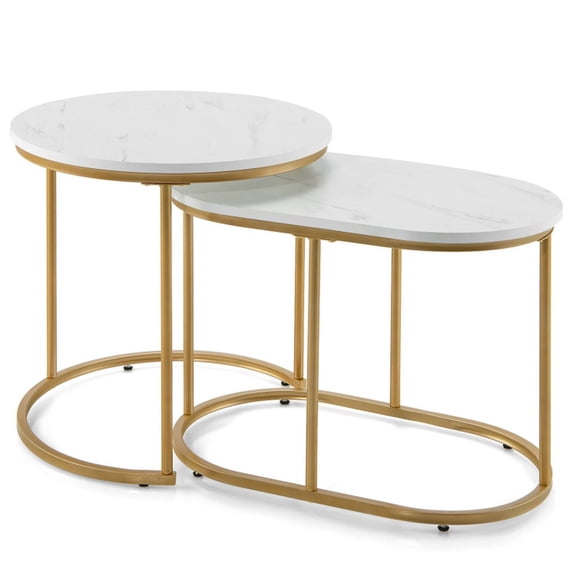 Furnibear Modern Nesting Coffee Table Set of 2 - White - Living Room Cocktail Center Table