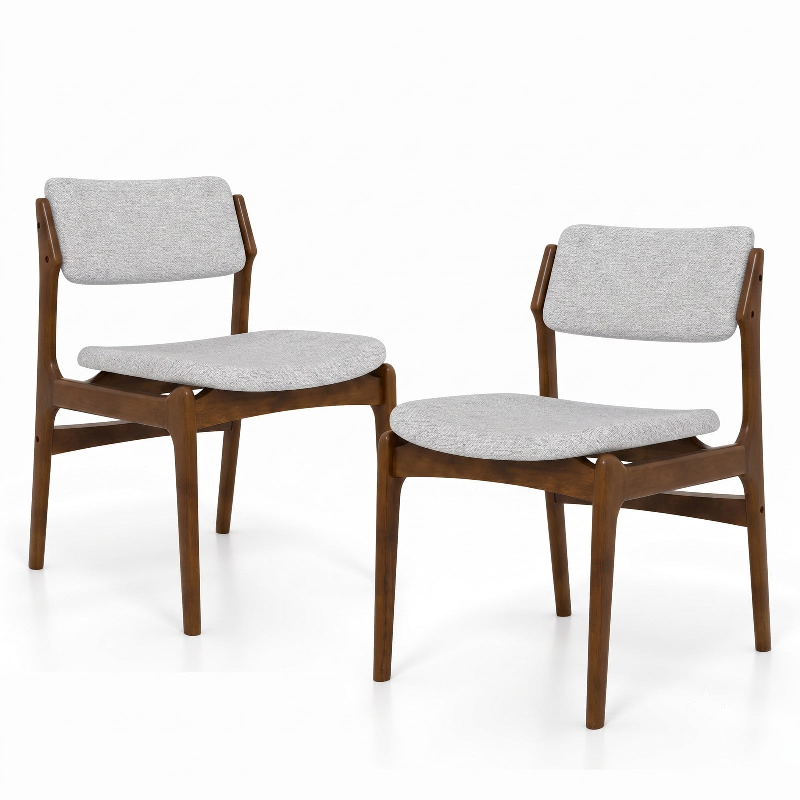 Furnibear Modern Padded Dining Chairs Set of 2, Upholstered Linen Fabric Kitchen Chairs with Solid Rubber Wood Legs, Ergonomic Slanted Backrest Accent Side, Brown