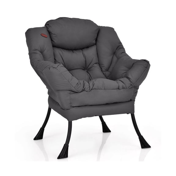 Furnibear Modern Polyester Fabric Lazy Chair with Steel Frame and Side Pocket, 330 lbs Capacity, Gray
