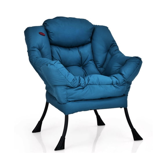 Furnibear Modern Polyester Fabric Lazy Chair with Steel Frame and Side Pocket, 330 lbs Capacity, Navy Blue