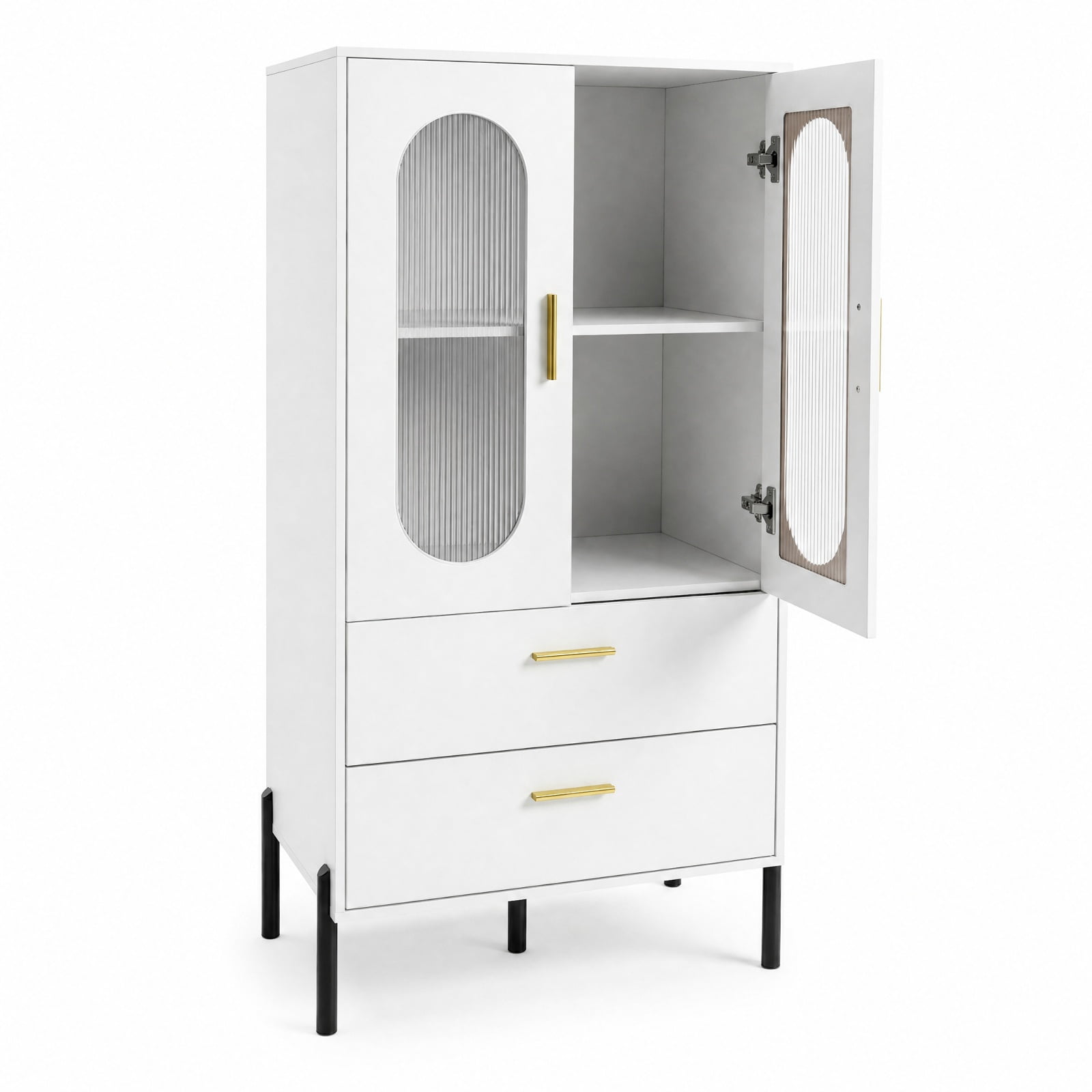 Furnibear Modern Sideboard Buffet Cabinet with Fluted Doors for Kitchen Dining Living Room Buffet Storage Server, White