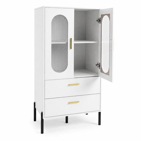 Furnibear Modern Sideboard Buffet Cabinet with Fluted Doors for Kitchen Dining Living Room Buffet Storage Server, White