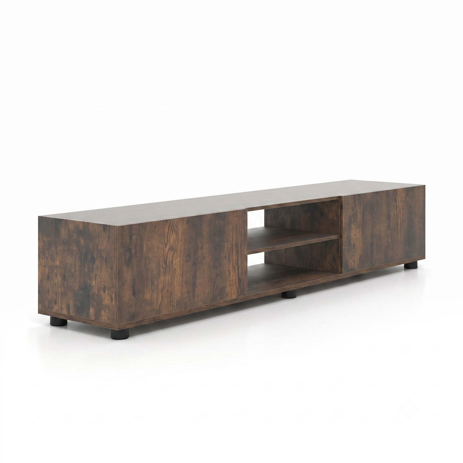 Furnibear Modern TV Stand for TVs up to 70 Inch, Minimalist Entertainment Center with 2 Doors and Open Shelves, Wood Media Console for Living Room, Rustic Brown