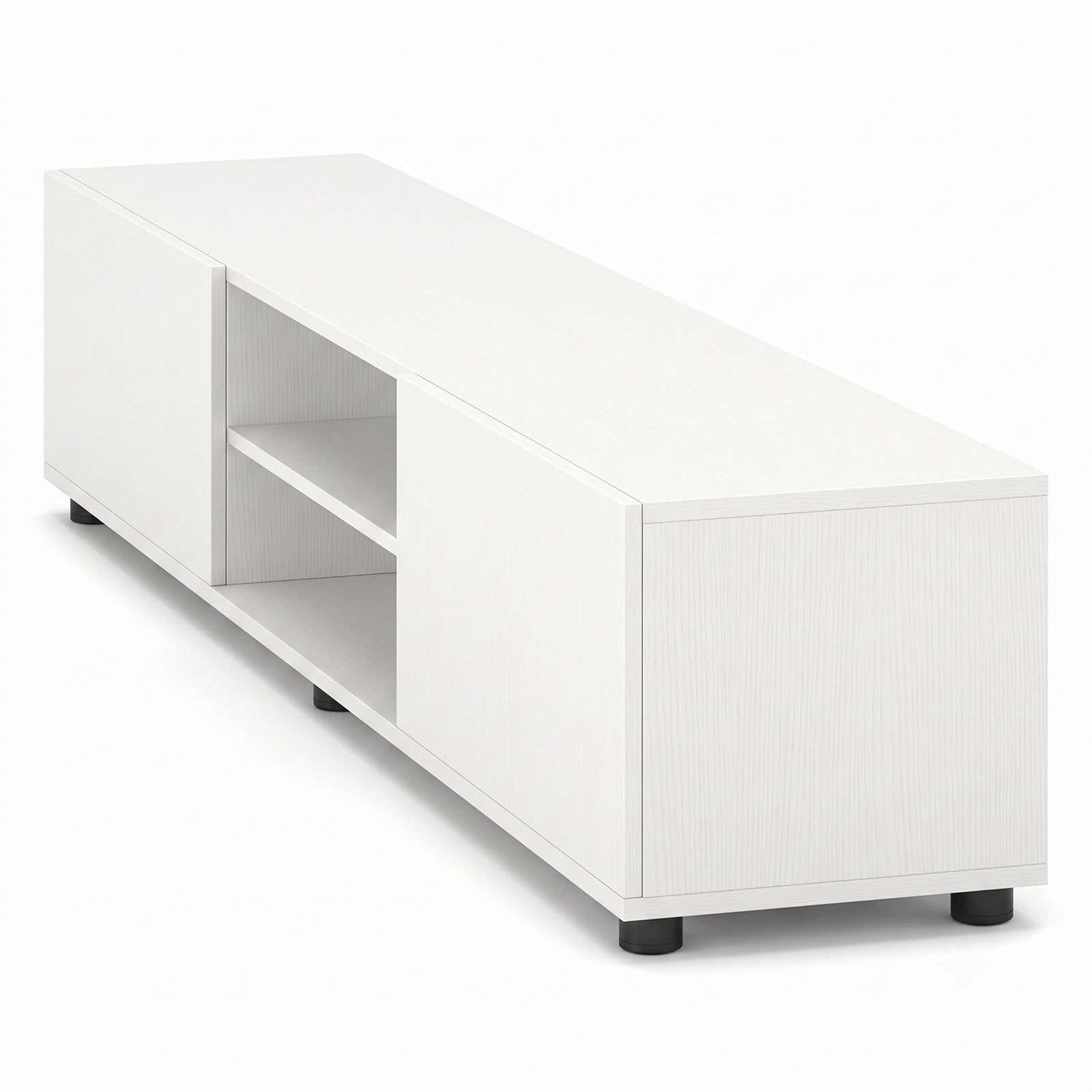 Furnibear Modern TV Stand for TVs up to 70 Inch, Minimalist Entertainment Center Media Console with 2 Doors and Open Shelves, Engineered Wood Storage Cabinet, White