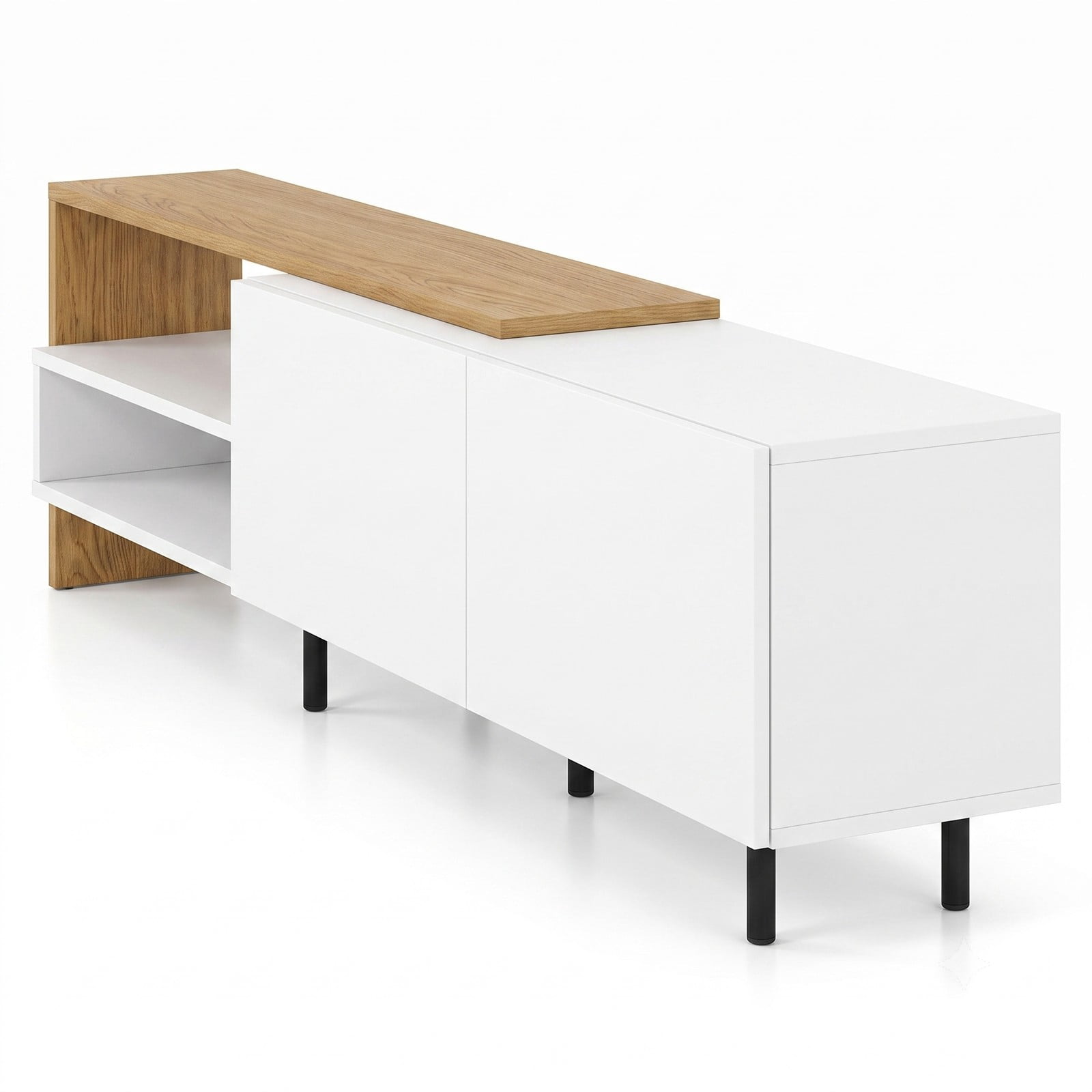 Furnibear Modern TV Stand for TVs up to 80 Inches, Wood Entertainment Center Media Console with 2 Storage Cabinets and Open Shelves for Living Room, White & Natural