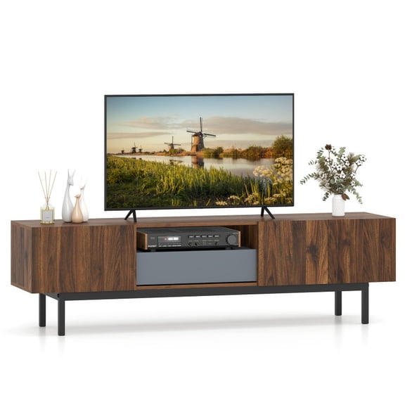 Furnibear Modern TV Stand for 82 Inch TV, Mid-Century Entertainment Center with Drawer, Walnut