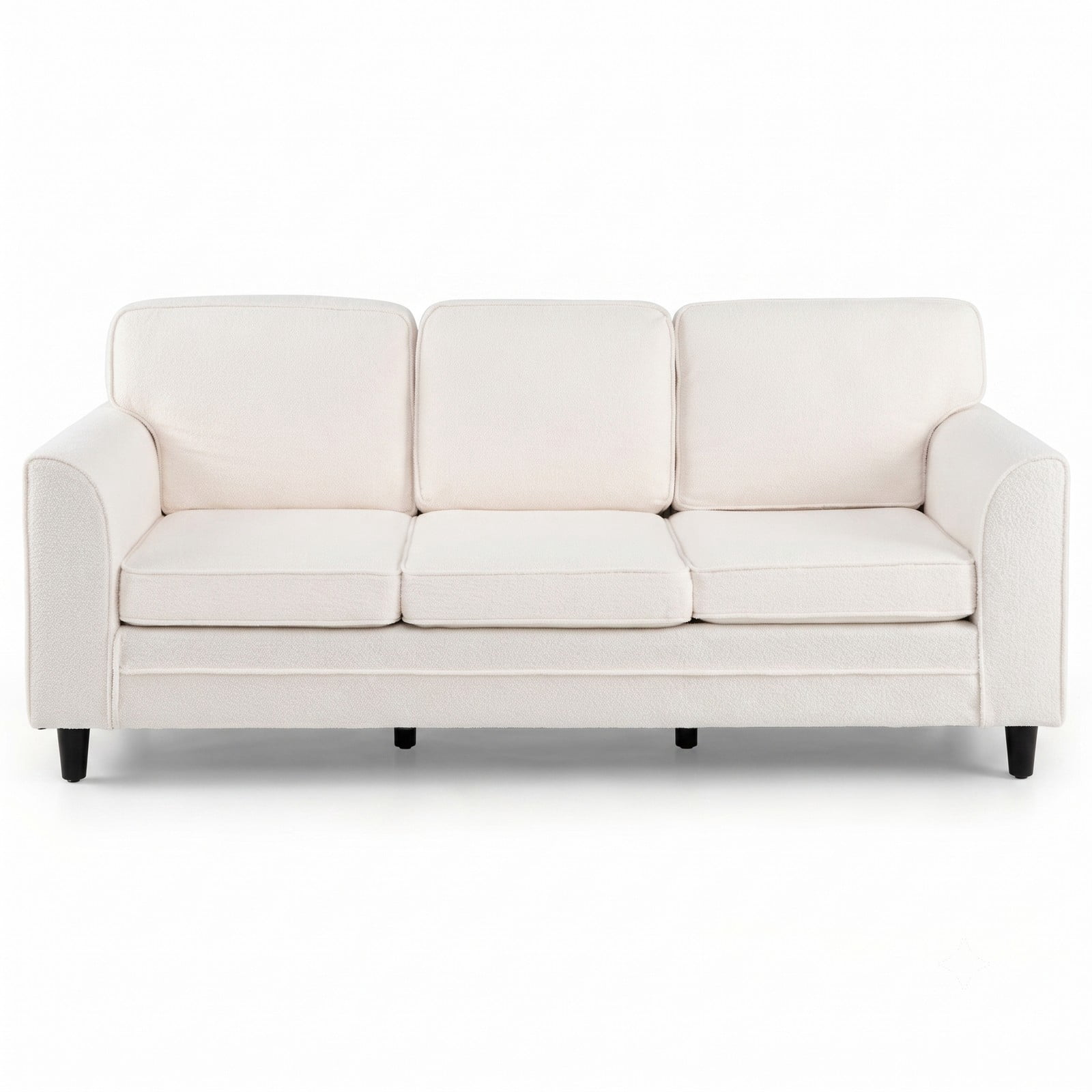 Furnibear Modern Teddy Velvet 3-Seat Sofa, Upholstered Couch with Comfy Back Pillows and S-Spring Support for Living Room Bedroom Office, 485 lbs Capacity, White