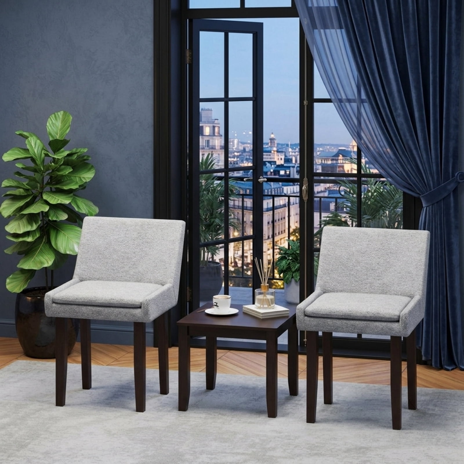 Furnibear Modern Upholstered Fabric Side Leisure Chair Set of 2 for Kitchen Dining Room Living Room Home, Gray