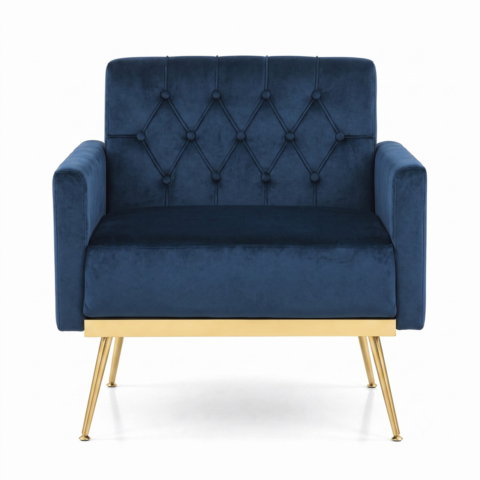 Furnibear Modern Velvet Accent Chair, Button-Tufted Upholstered Single Sofa Armchair with Metal Legs and Adjustable Feet for Living Room Bedroom Study, Holds 350, Blue