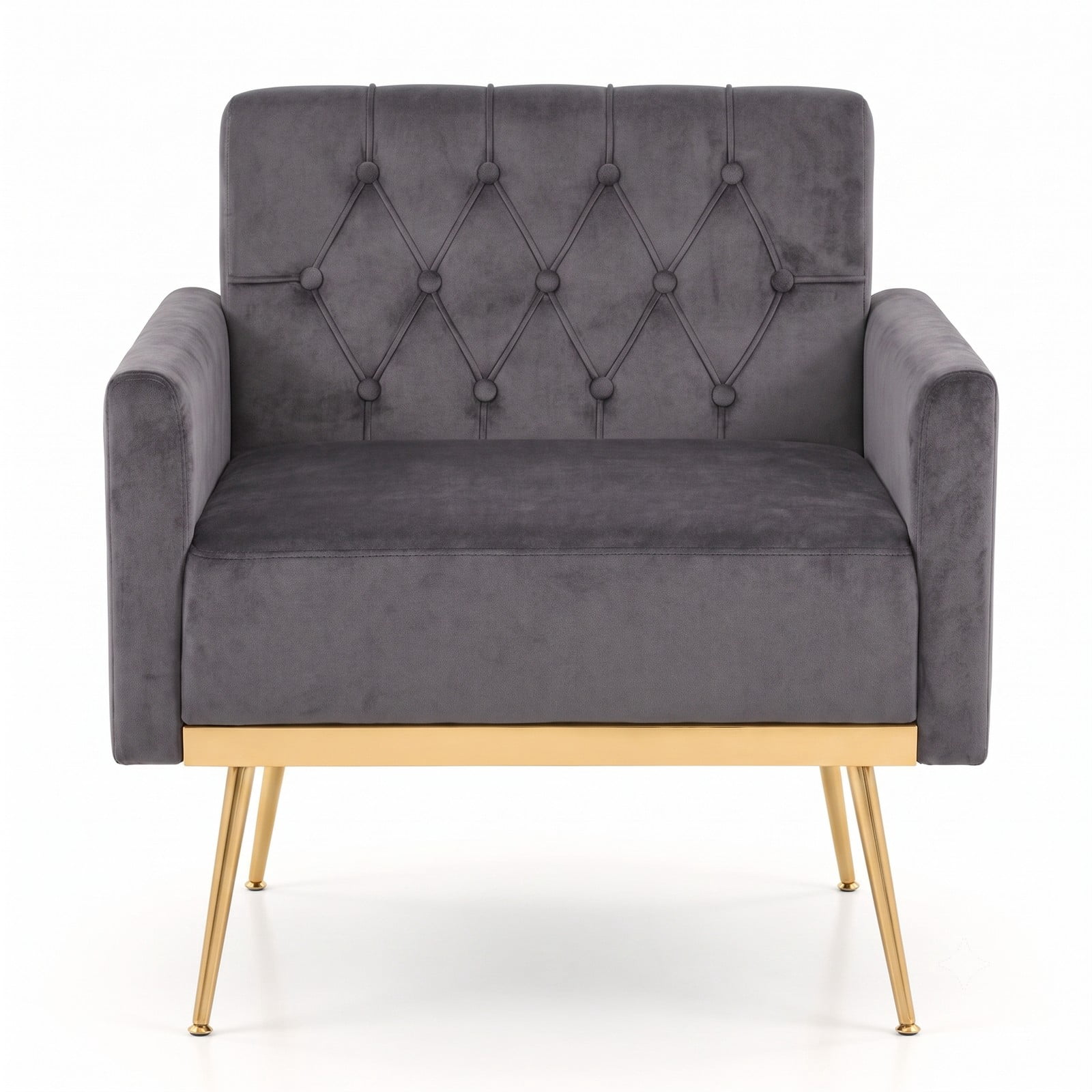 Furnibear Modern Velvet Accent Chair, Upholstered Button-Tufted Single Sofa Armchair with Adjustable Feet and Metal Legs for Living Room Bedroom Office, 350 lbs, Gray
