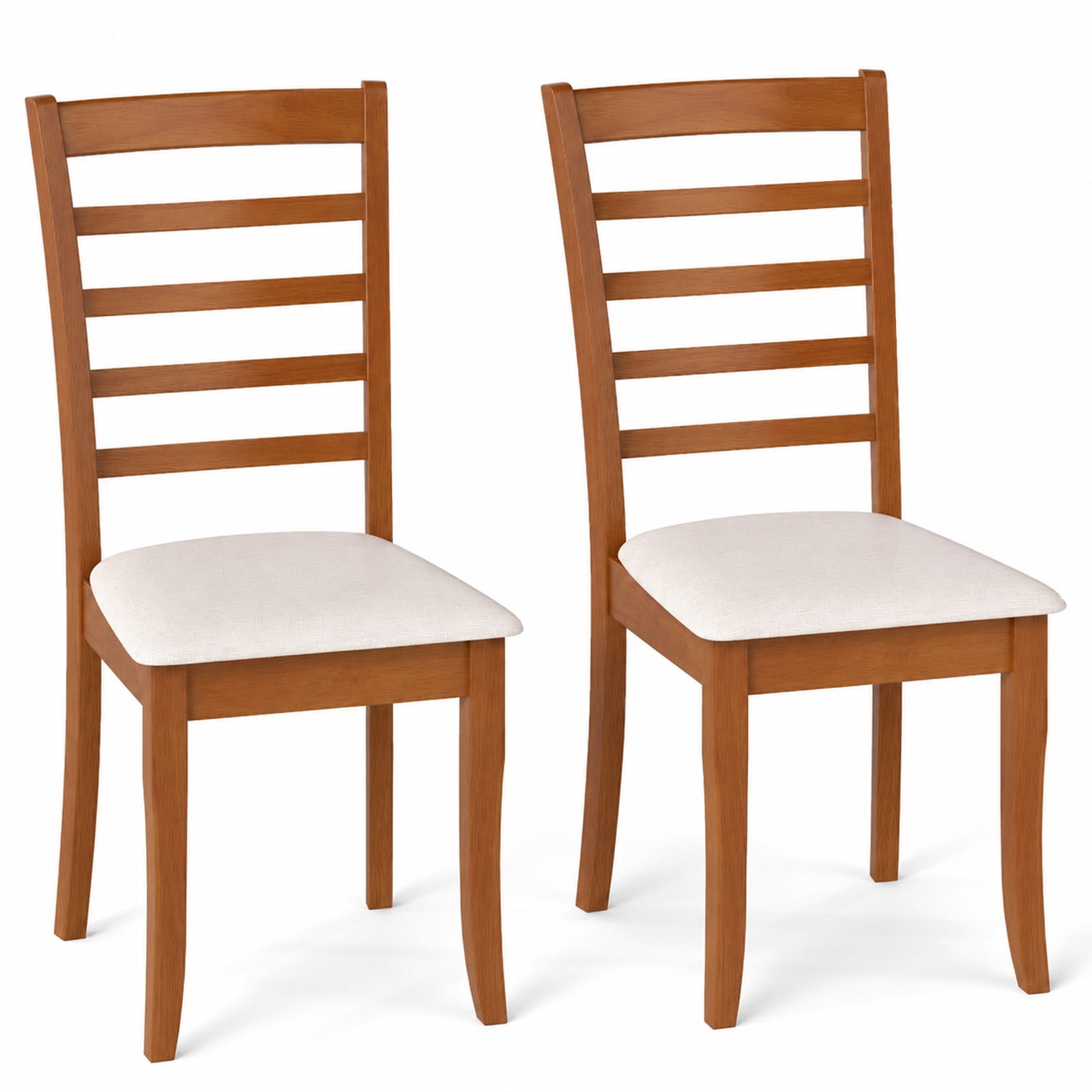Furnibear Modern Wooden Dining Chairs Set of 2 Upholstered Kitchen Chair with Rubber Wood Frame and Padded Fabric Seat, Beige
