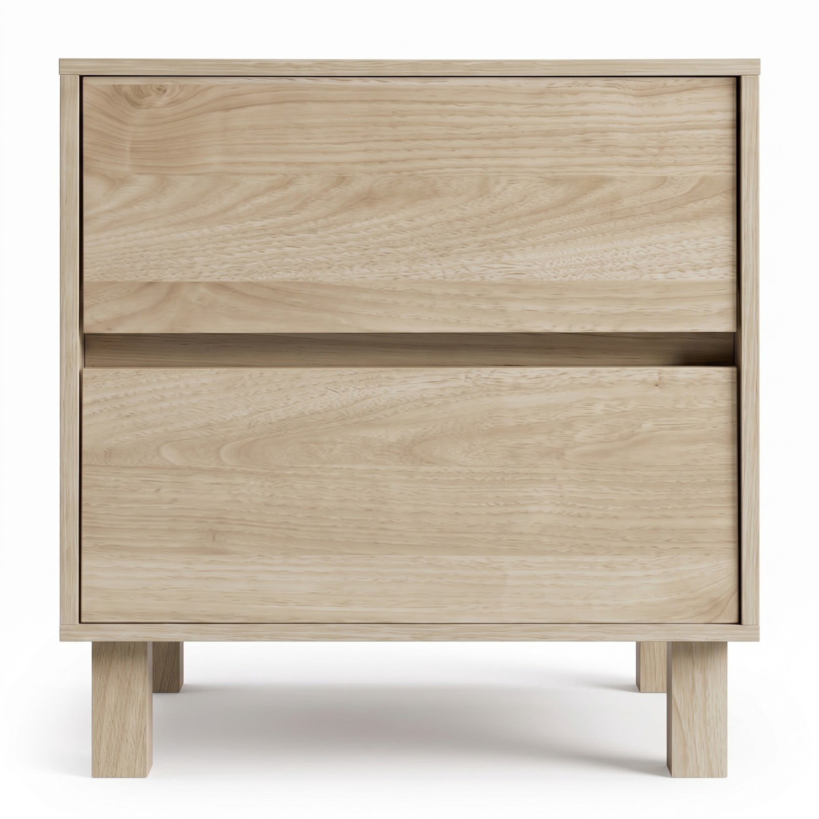 Furnibear Modern Wooden End Table with 2 Storage Drawers, Nightstand Side Table with Elevated Legs and Anti-Toppling Device for Living Room Bedroom Study, Natural
