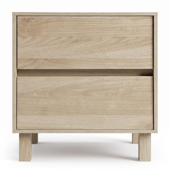 Furnibear Modern Wooden End Table with 2 Storage Drawers, Nightstand Side Table with Elevated Legs and Anti-Toppling Device for Living Room Bedroom Study, Natural