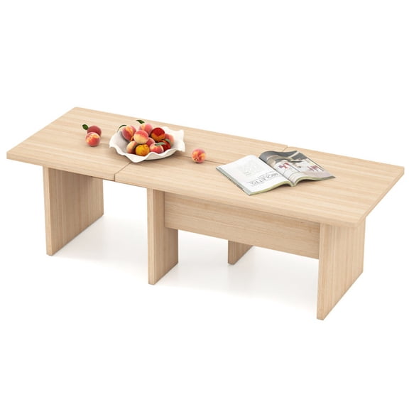 Furnibear Modular Coffee Table Set of 2 L Shaped Center Tables for Small Space - Oak - Living Room Center Table