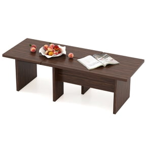 Furnibear Modular Coffee Table Set of 2 L Shaped Center Tables for Small Space - Walnut - Living Room Center Table