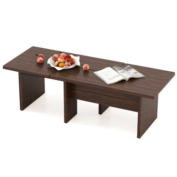 Furnibear Modular Coffee Table Set of 2 L Shaped Center Tables for Small Space - Walnut - Living Room Center Table