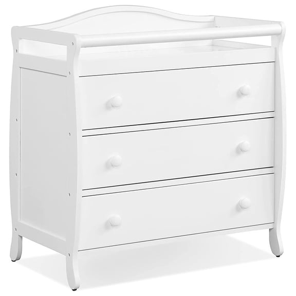 Furnibear Baby Changing Table Dresser with 3 Drawers and Safety Belt Infant Diaper Changing Station for Nursery Storage and Organized Diaper Changes, White