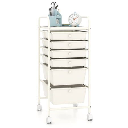 Furnibear 6 Drawer Rolling Storage Cart Organizer Metal Utility Cart on Wheels for Home Office Craft Room and Classroom, White