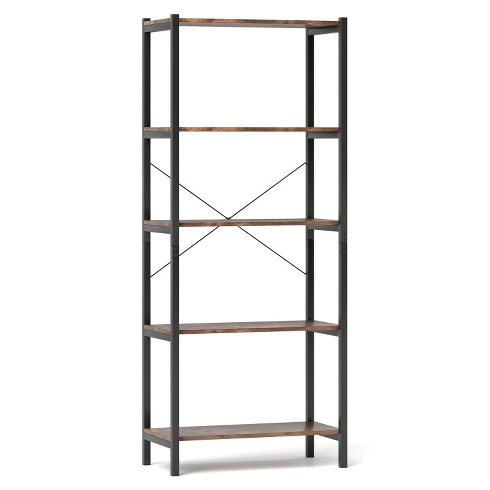 Furnibear Multipurpose Open Bookcase Industrial Rack Wide Standing Storage Shelf for Living Room Home Office Bedroom Display Storage Shelf, Brown