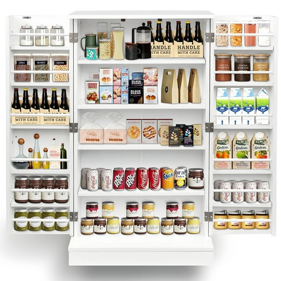 Furnibear Multipurpose Storage Cabinet with Doors and Adjustable Shelves, White Finish