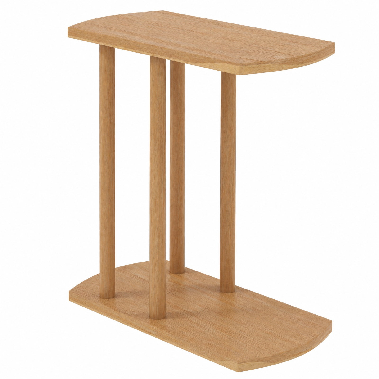 Furnibear Narrow 2 Tier C Shaped Teak Wood Side Table with Thickened Top and Sturdy Base for Sofa Couch Bed and Small Living Room, Natural