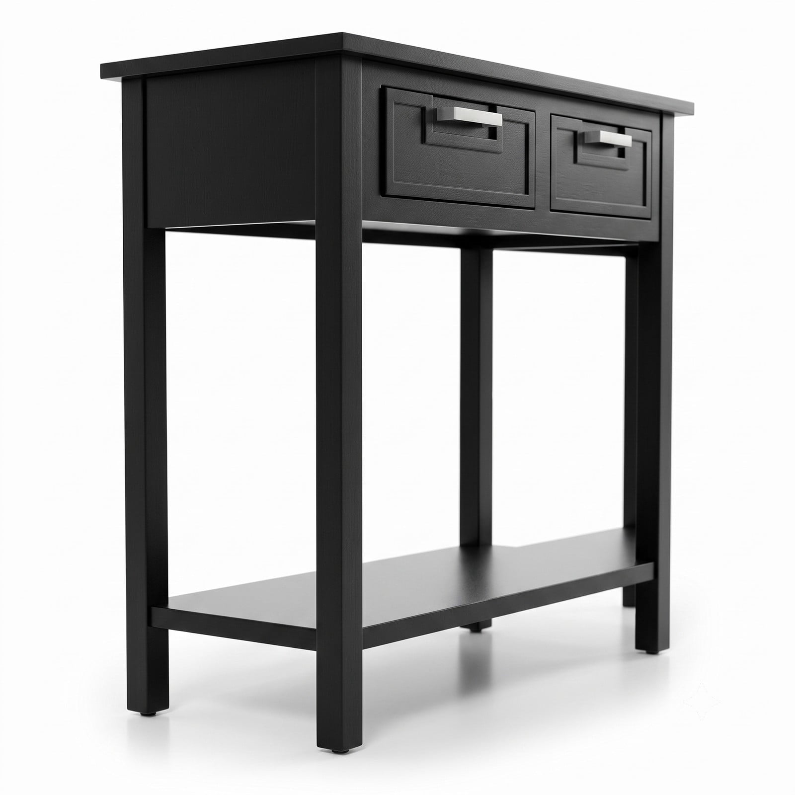 Furnibear Narrow Console Table with 2 Drawers and Open Storage Shelf and Solid Wood Legs for Small Entryway and Foyer, Black
