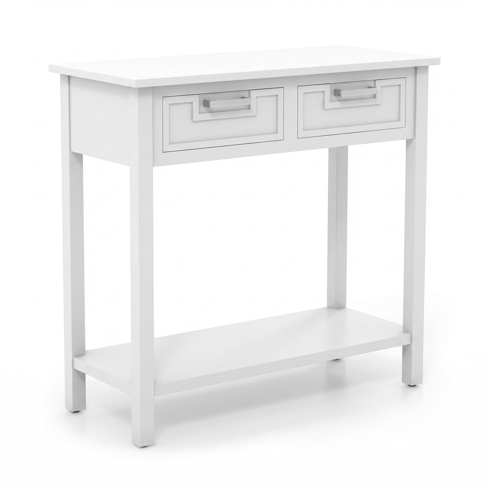Furnibear Narrow Console Table with 2 Drawers and Open Storage Shelf and Solid Wood Legs for Small Entryway and Foyer, White