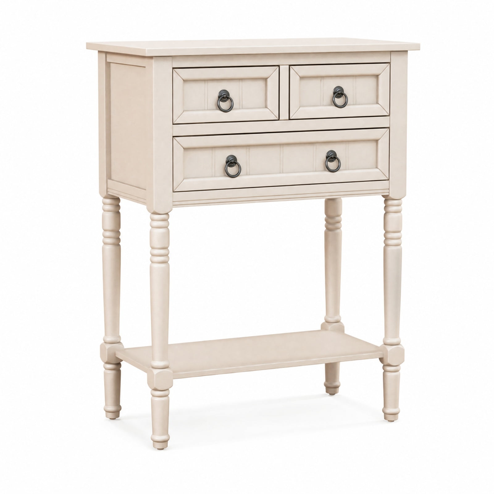 Furnibear Narrow Console Table with 3 Storage Drawers Open Bottom Shelf and Solid Wood Legs for Entryway Hallway and Living Room, Beige
