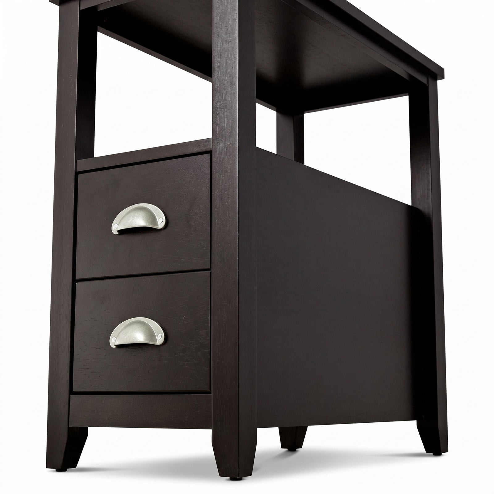 Furnibear Narrow Nightstand with 2 Drawers and Open Shelf Wooden Bedside End Table for Bedroom and Living Room, Dark Brown