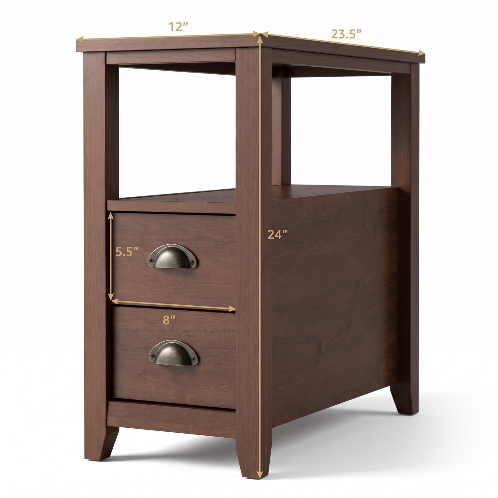 Furnibear Narrow Nightstand with 2 Drawers and Open Shelf Wooden Bedside End Table for the Bedroom and Living Room, Brown