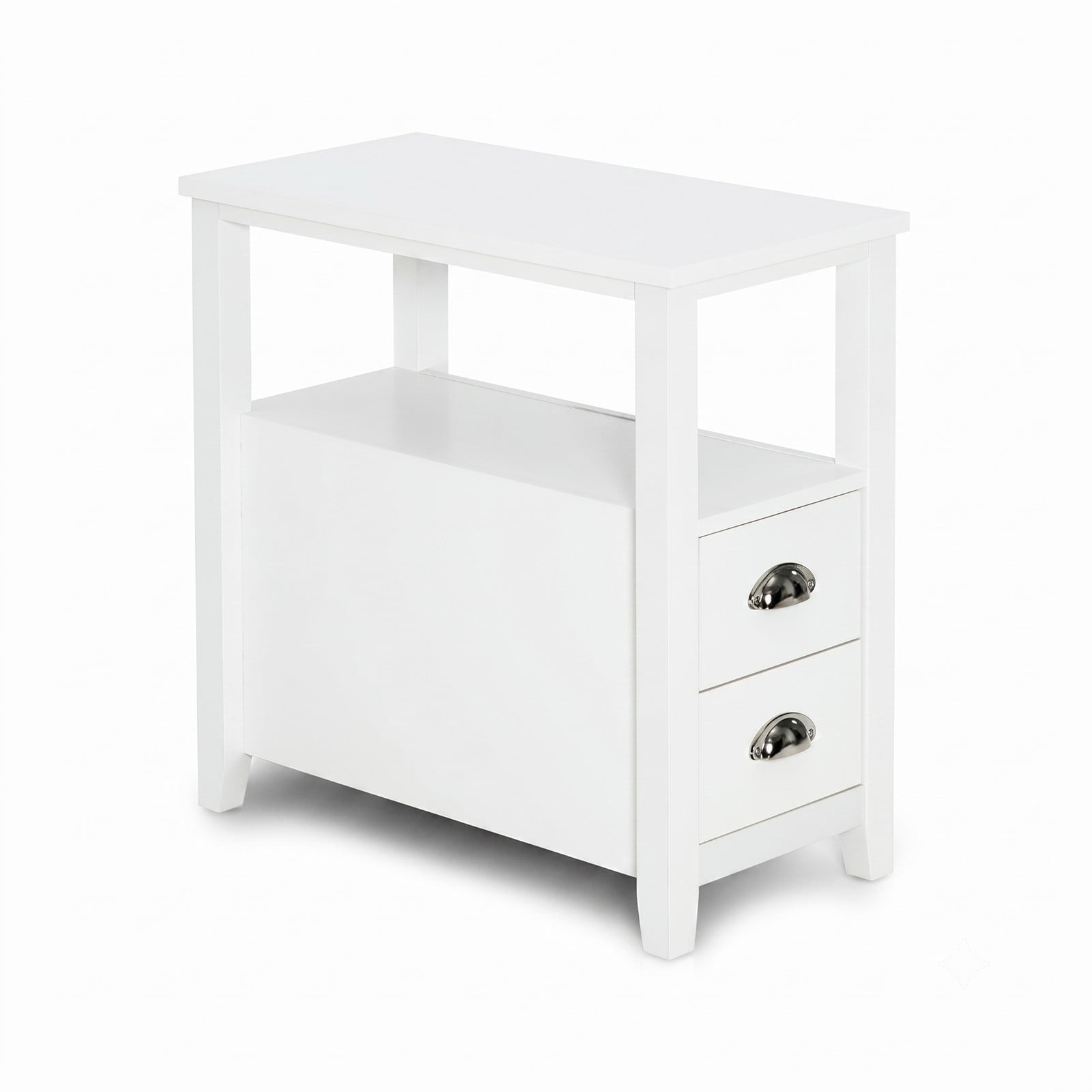 Furnibear Narrow Nightstand with 2 Drawers and Open Shelf Wooden Bedside End Table for the Bedroom and Living Room, White