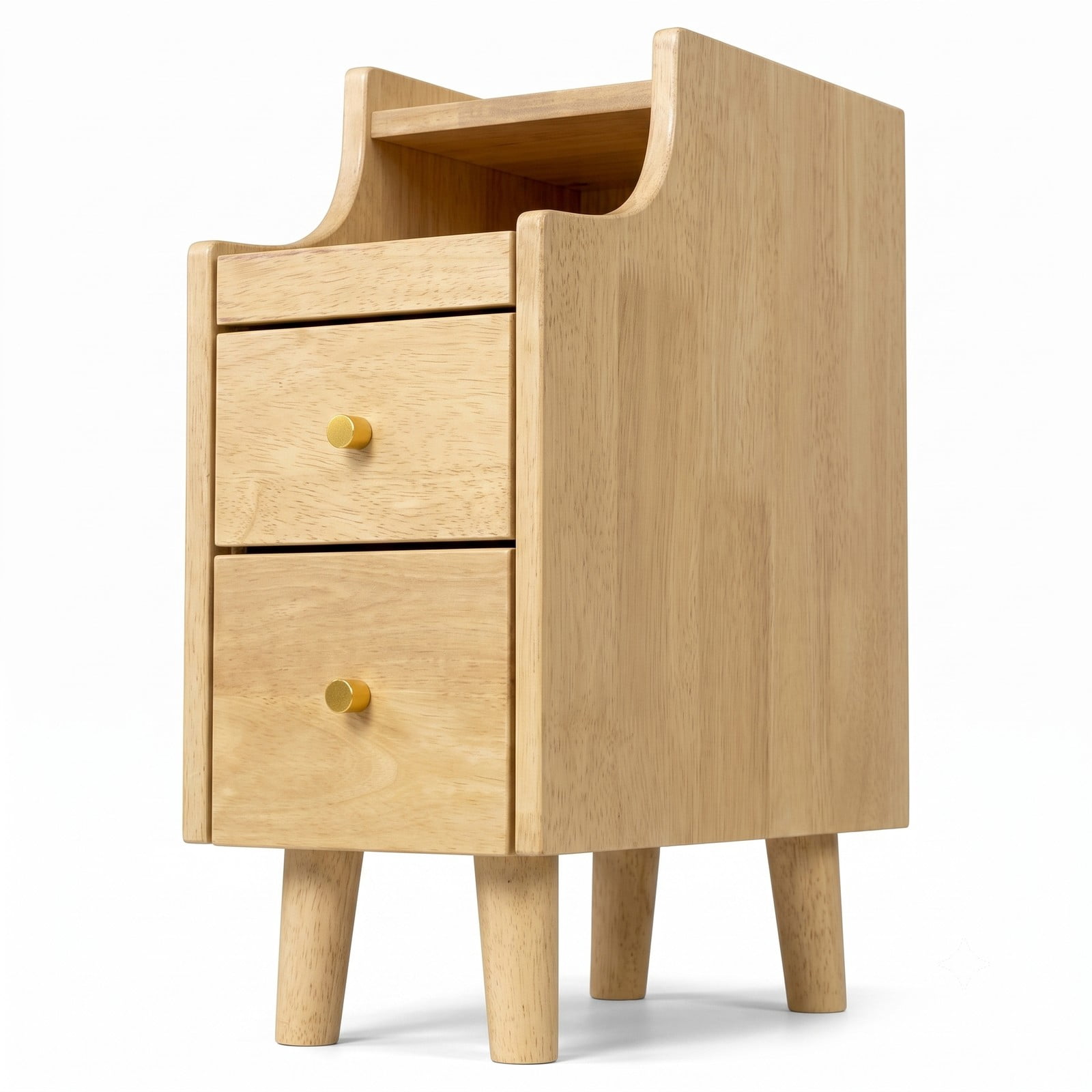 Furnibear Narrow Nightstand with Pull-out Tray and 2 Storage Drawers, Slim Solid Wood Bedside Table for Small Spaces and Tight Corners, Natural