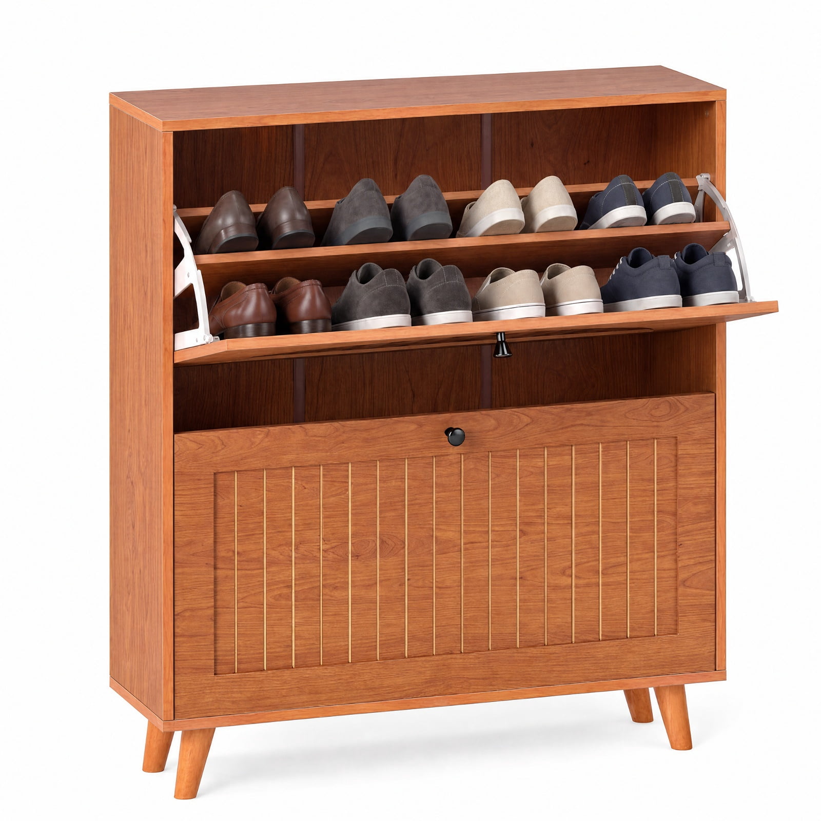Furnibear Narrow Shoe Cabinet with Adjustable and Removable Shelves for Entryway Foyer Hallway Slim Shoe Storage Organizer, Oak