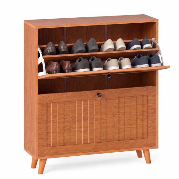 Furnibear Narrow Shoe Cabinet with Adjustable and Removable Shelves for Entryway Foyer Hallway Slim Shoe Storage Organizer, Oak