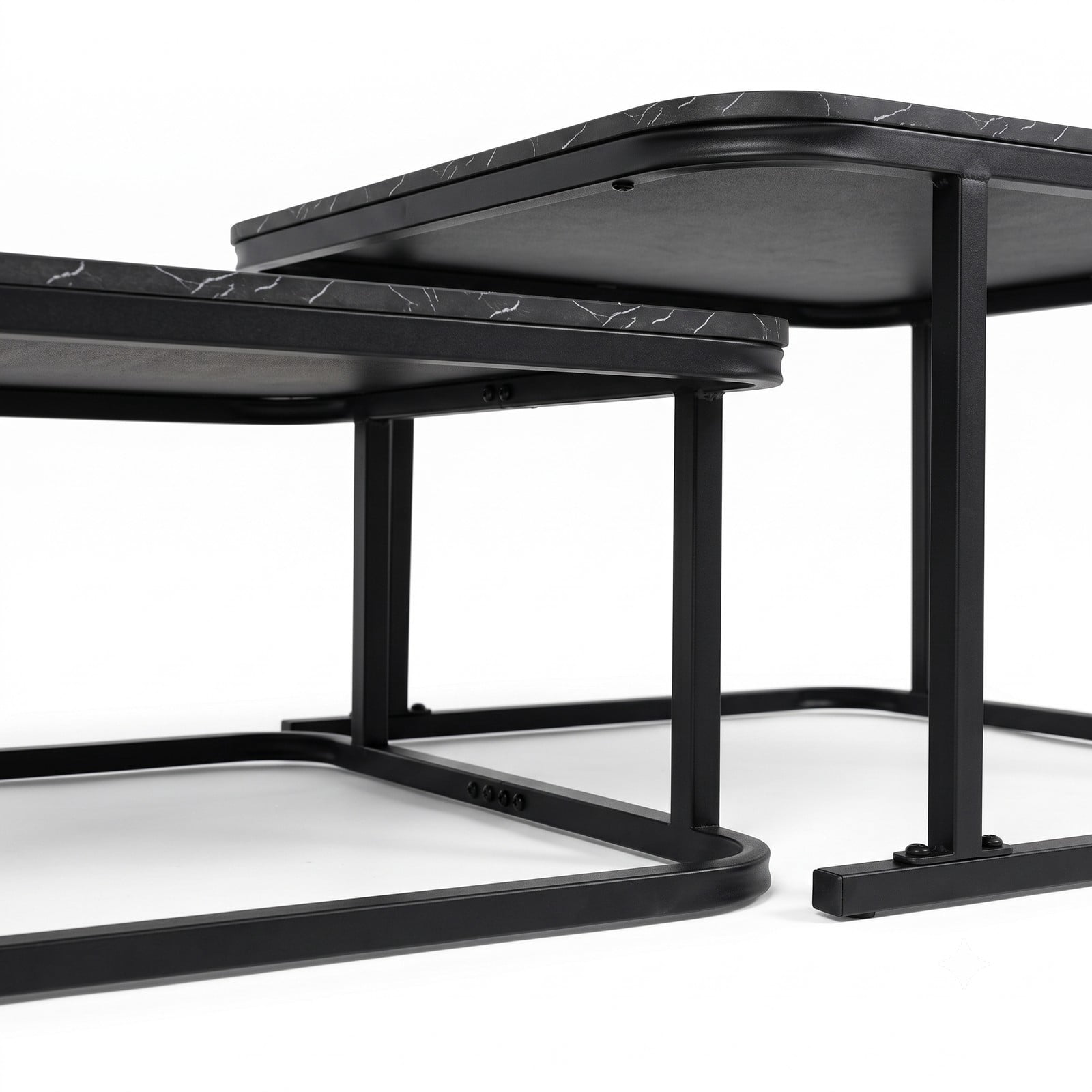 Furnibear Nesting Coffee Table Set of 2, Faux Marble Top Cocktail Tables with Powder-Coated Metal Frame, Stackable Space-Saving Round-Corner Side End Tables for, Black