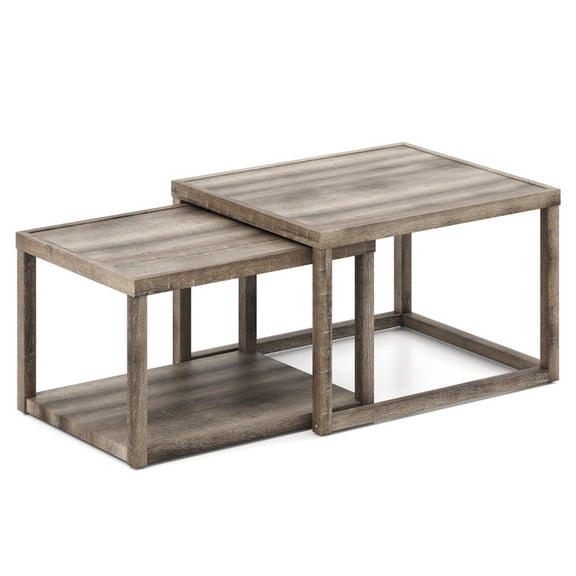 Furnibear Nesting Coffee Table Set of 2 Stackable Rectangular End Tables, Gray