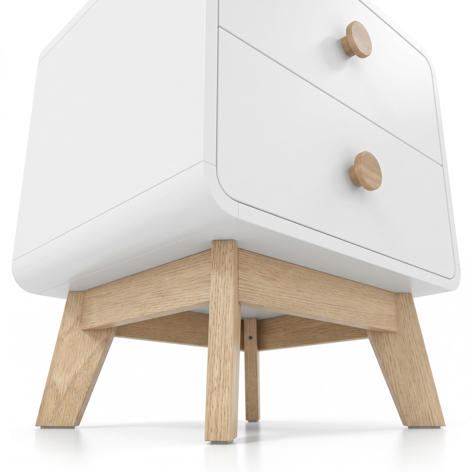 Furnibear Nightstand Set of 2 with 2 Drawers Each and Solid Rubber Wood Legs, Mid-century Bedside Tables for Bedroom, White