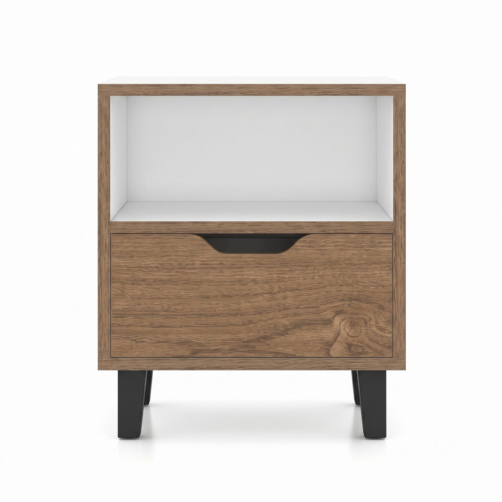Furnibear Nightstand Set of 2 with Drawer and Open Storage Shelf for Bedroom Living Room and Small Spaces, White and Natural
