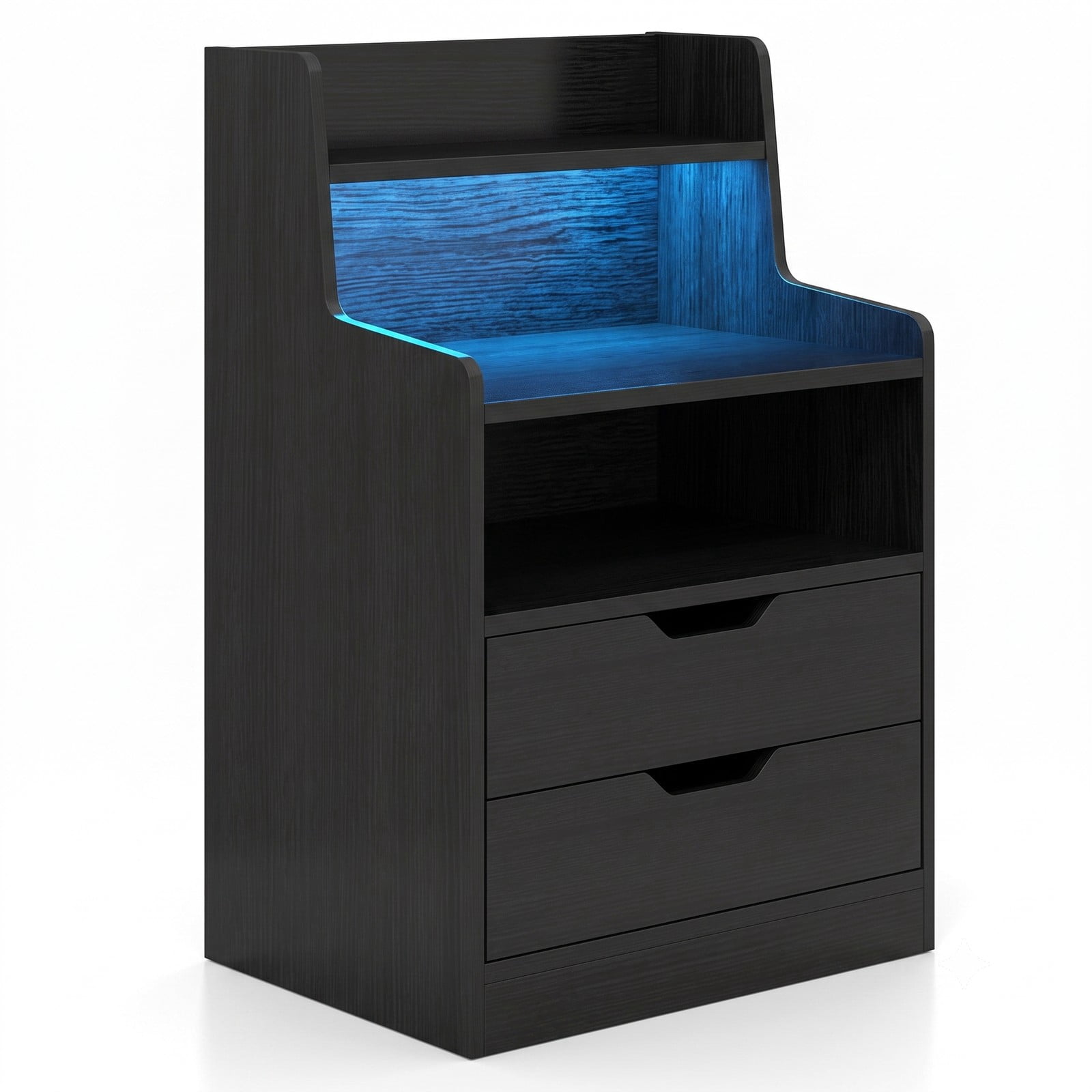 Furnibear Nightstand with RGB LED Light and Charging Station and 2 Drawers for Bedside Storage in the Bedroom and Living Room, Black