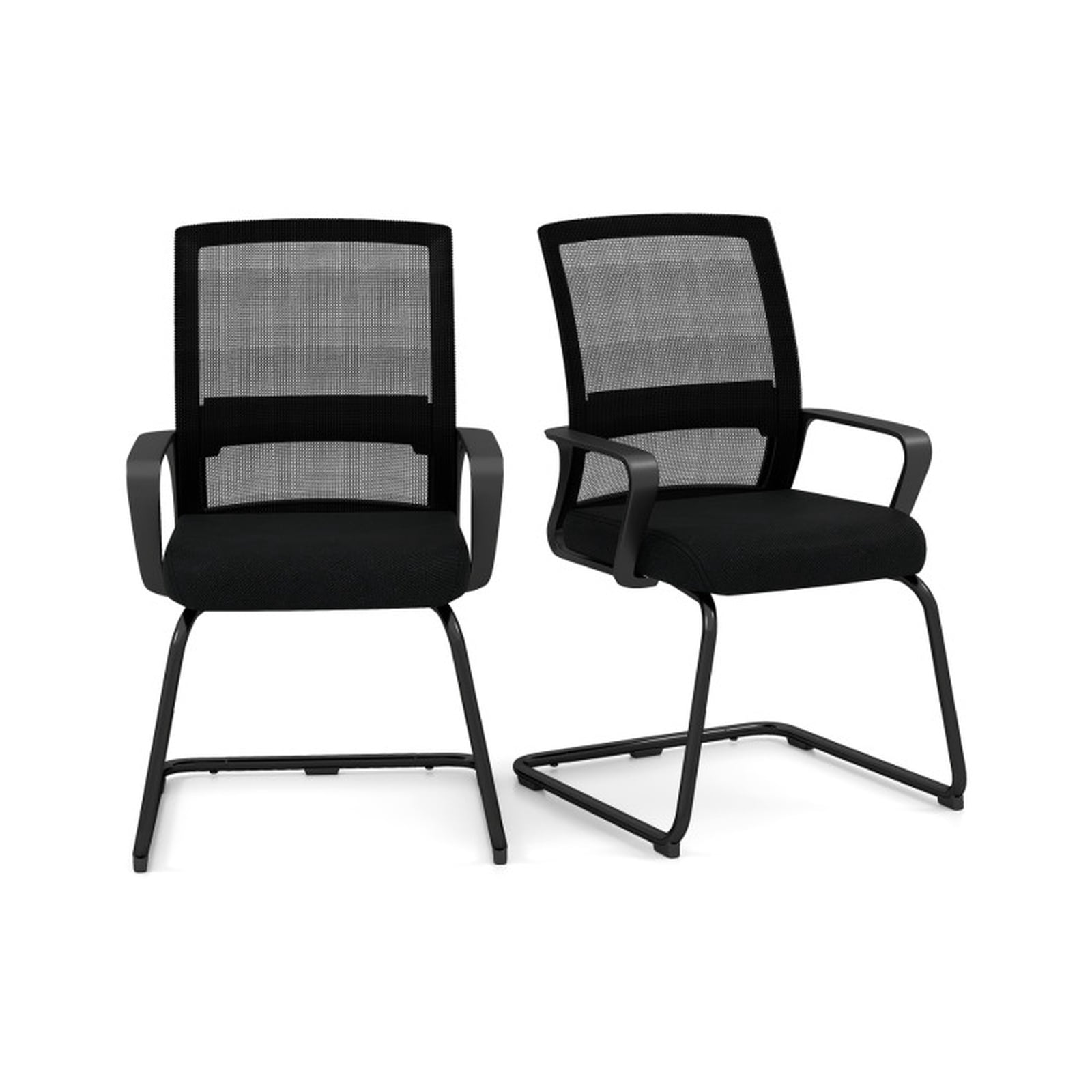 Furnibear Office Guest Chair Set of 2 with Breathable Mesh Back Lumbar Support and Sled Base for Reception and Waiting Room, Black