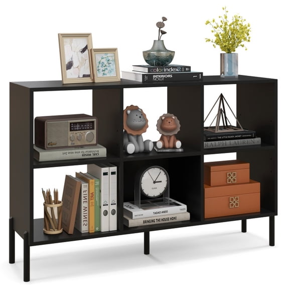 Furnibear Open-Back Bookshelf with Drawer for Study Black, 47" x 14" x 31.5" - Open Storage Display Rack for Home Office