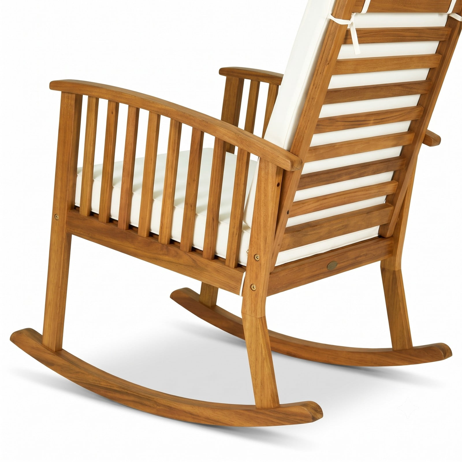 Furnibear Outdoor Acacia Wood Rocking Chair with Detachable Washable Seat and Back Cushions for Patio, Garden and Porch, Teak