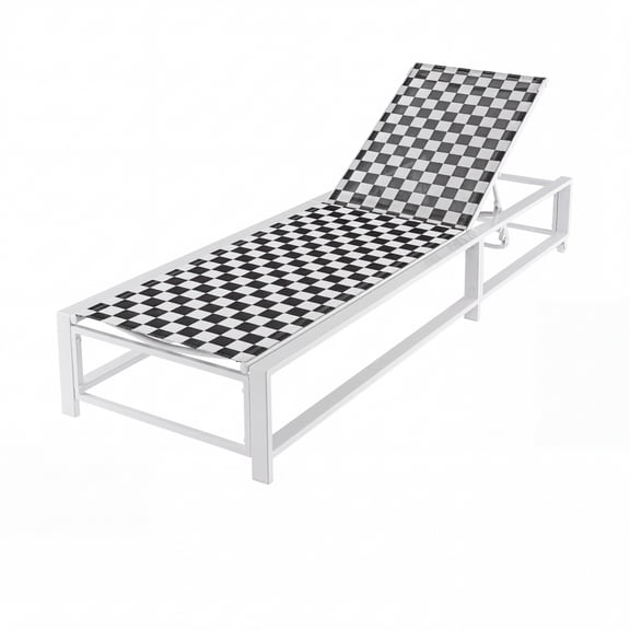 Furnibear Outdoor Adjustable Patio Chaise Lounge Chair with Wheels Sturdy Metal Frame and 6 Level Backrest for Pool and Backyard, Black