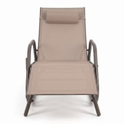 Furnibear Outdoor Chaise Lounge Glider Chair with 3-Level Adjustable Backrest Armrests and Removable Pillow for Patio, Brown